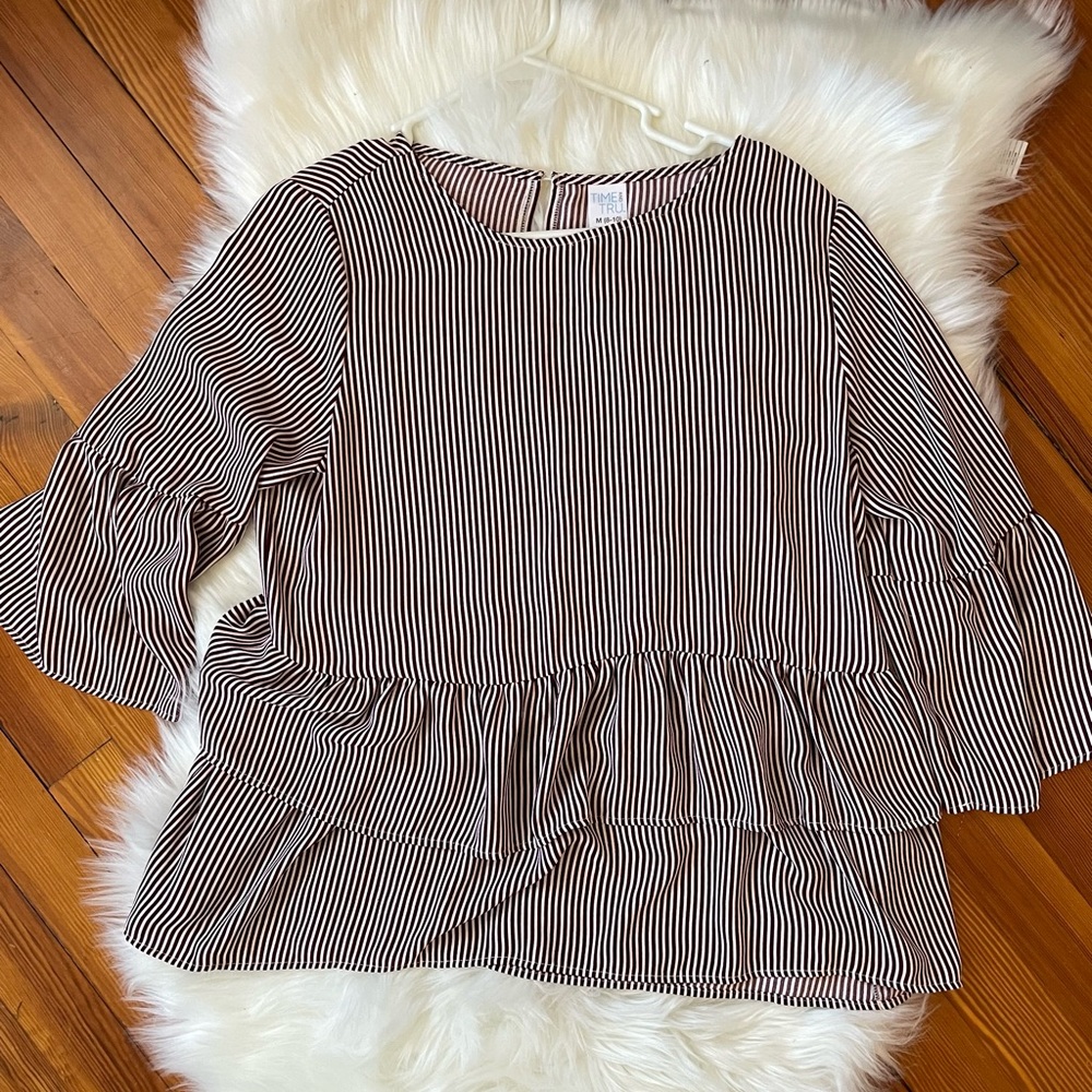 Super cute burgundy and cream stripe boho chic top.